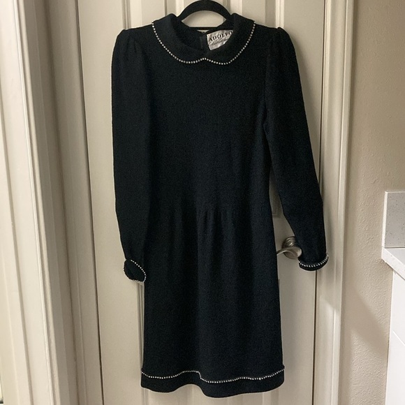 Adolfo Sweaters - Vintage Adolfo, Saks Fifth Avenue, black knit rhinestone dress